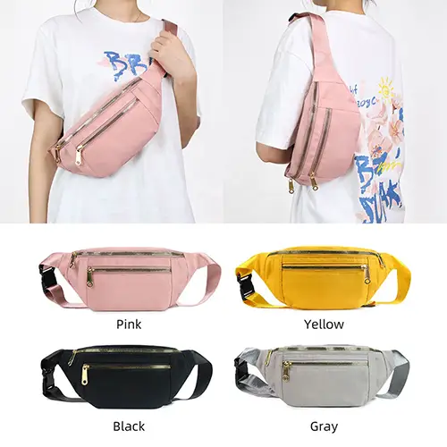 Elegant Multi-Pocket Waist Bag with Gold Zipper Accents